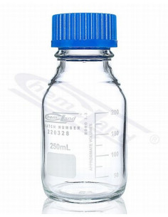 Laboratorijas pudele ar skrūvējamu vāku, BORO 3.3, 250 ml