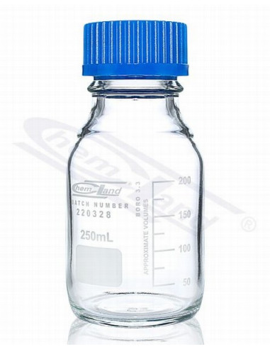 Laboratorijas pudele ar skrūvējamu vāku, BORO 3.3, 250 ml